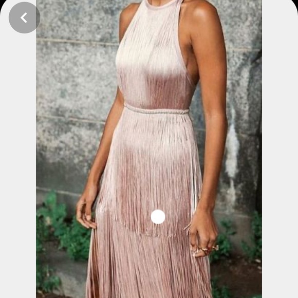 ISO HERVE LEGER BLUSH FRINGE DRESS - Picture 2 of 2